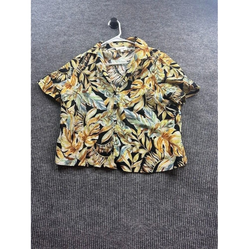 Panama Jack Women's Size M Tropical Floral Crop Shirt Button Front Short Sleeve